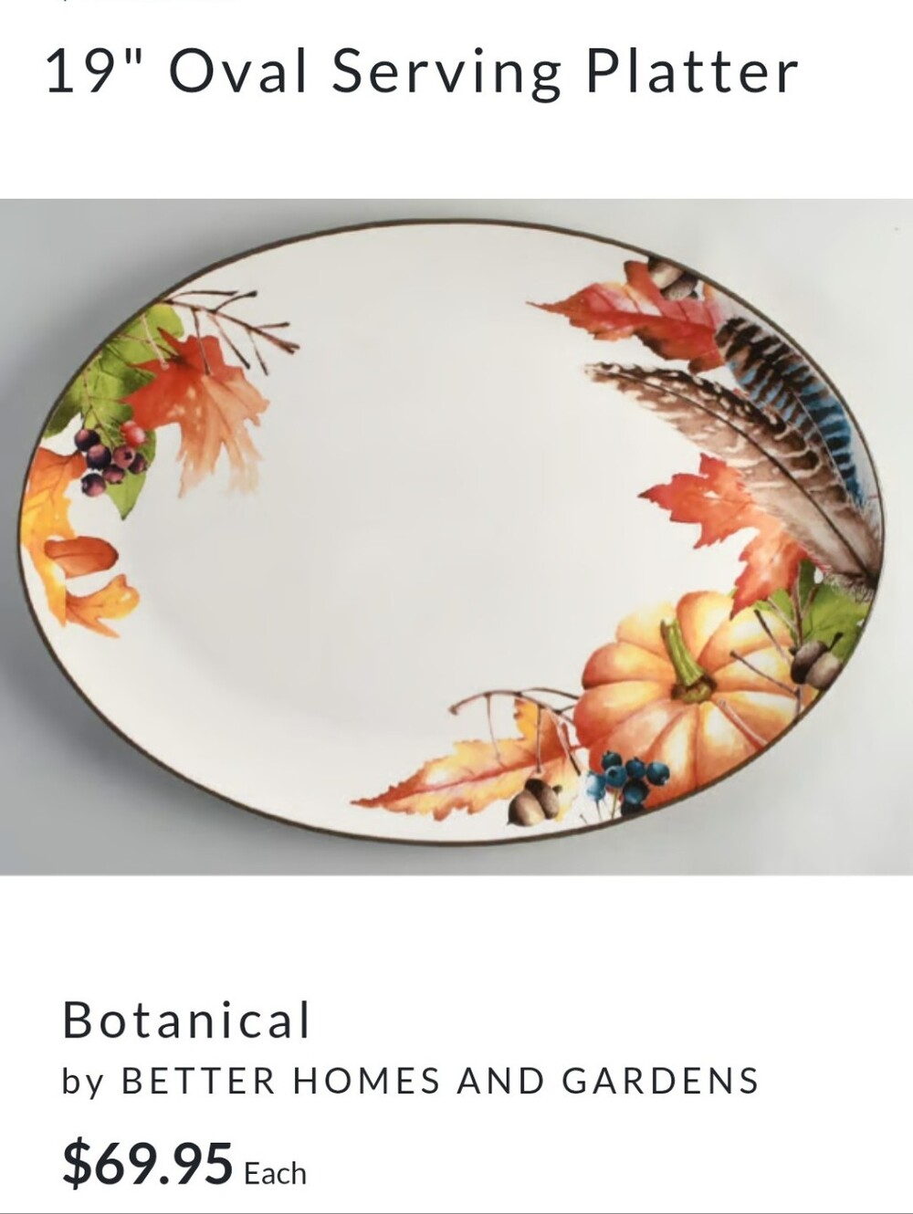 New! Better Homes & Gardens Fall Thanksgiving Platter